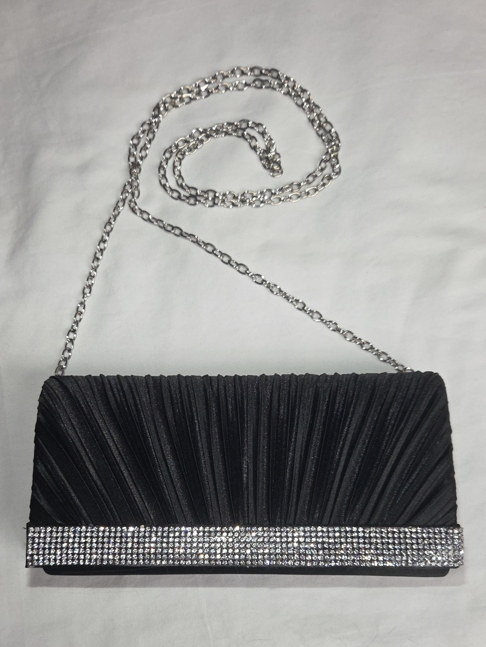 JESSICA MCCLINTOCK Clutch W/ Removable Shoulder Strap Black With Diamond Studs